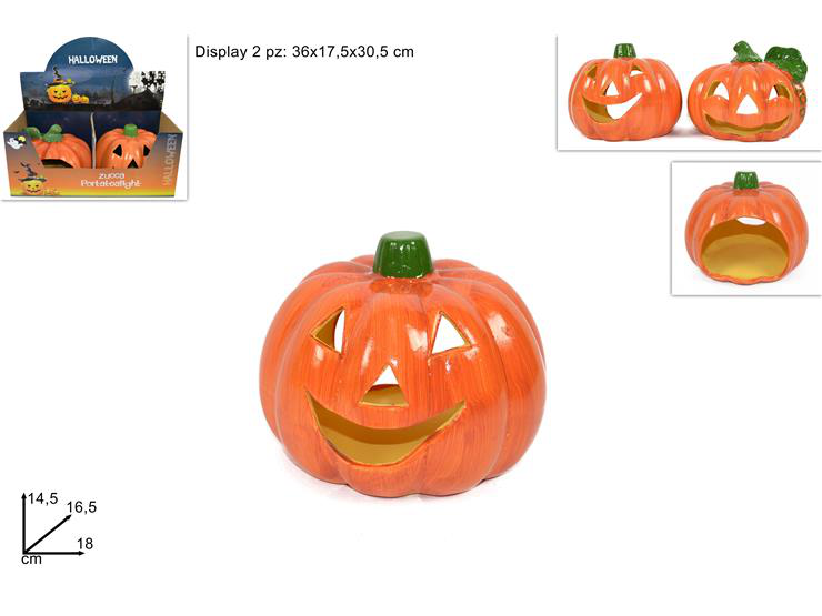 HALLOWEEN ZUCCA CON PORTACANDELA TEALIGHT CM.14x2
