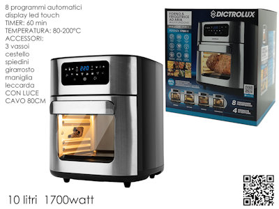 FORNO FRIGGITRICE AD ARIA CALDA ELETTRICA 1700W. CESTELLO 10LT. 883306 DICTROLUX