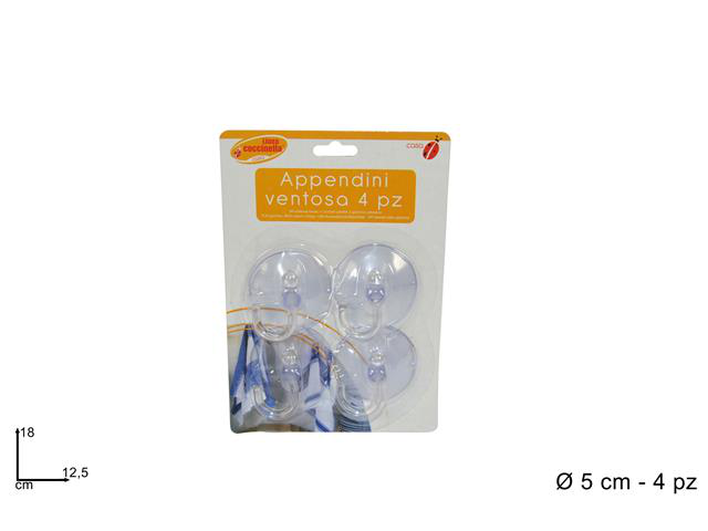 GANCIO APPENDINO CON VENTOSA 1 POSTO TRAPARENTE CONF.4PZ. SU BLISTER DUESSE