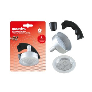 CAFFETTIERA KIT RICAMBI 2 TAZZE FILTRO+GUARNIZIONE+IMBUTO+MANICO+POMELLO KASAVIV