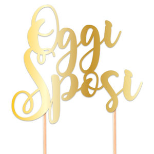 MATRIMONIO CAKE TOPPER SCRITTA IN CARTONCINO OGGI SPOSI ORO CM.16x21 BIGPARTY