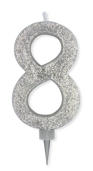 CANDELINA MAX CERA SWEETY CM.15 GLITTER ARGENTO N. 8 BIGPARTY