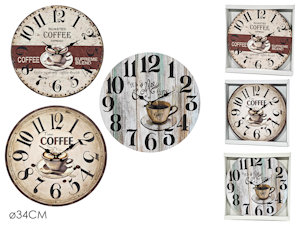 OROLOGIO DA PARETE TONDO 34CM IN FIBRE DI LEGNO COLOR SCRITTA COFFEE 509226 GENE