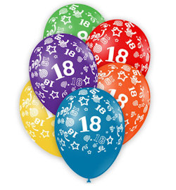 FESTA 18 ANNI PALLONCINI 12 POLLICI CM.30 CON SCRITTA BIANCA COL. AS. CONF.100PZ