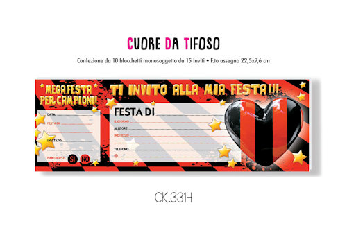 INVITO TIFOSO ROSSO NERO INVITO ASSEGNO DA 15 FOGLI
