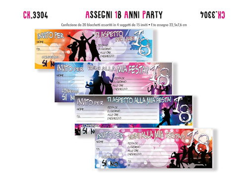 INVITO 18 ANNI PARTY INVITO ASSEGNO DA 15 FOGLI
