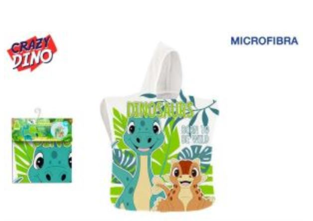 TELO MARE SOLO PONCHO BAMBINO PERSONAGGIO CM.50x100 DINOSAURO IN MICROFIBRA EOL