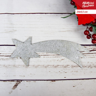 STELLA COMETA CM.24x9.5 IN LEGNO CON GLITTER ARGENTO IDEA'S