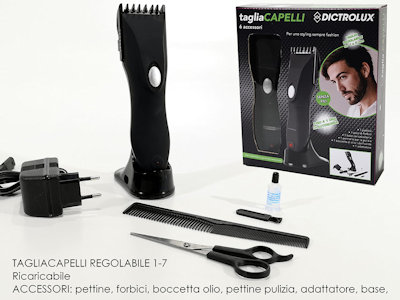 TAGLIACAPELLI CON BASE RICARICABILE NERO CON ACCESSORI 516829 DICTROLUX