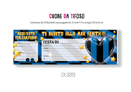 INVITO TIFOSO NERO AZZURRO INVITO ASSEGNO DA 15 FOGLI