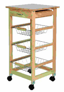 CARRELLO IN LEGNO 3 PIANI CON RUOTE E TOP BIANCO CM.37x37xH.76 KASAVIVA