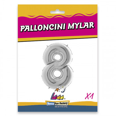 PALLONCINO MYLAR ARGENTO NUMERO 8 CM.102 D.40