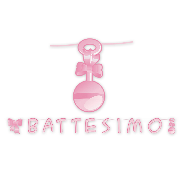 BATTESIMO ROSA DECORO CIUCCIOTTO FESTONE IL MIO BATTESIMO CM.600 BIGPARTY