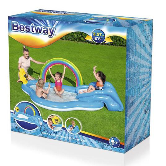 PLAYCENTER GONFIABILE ARCOBALENO SPRUZZI E SCIVOLO CM.257x145x91 BESTWAY 53092