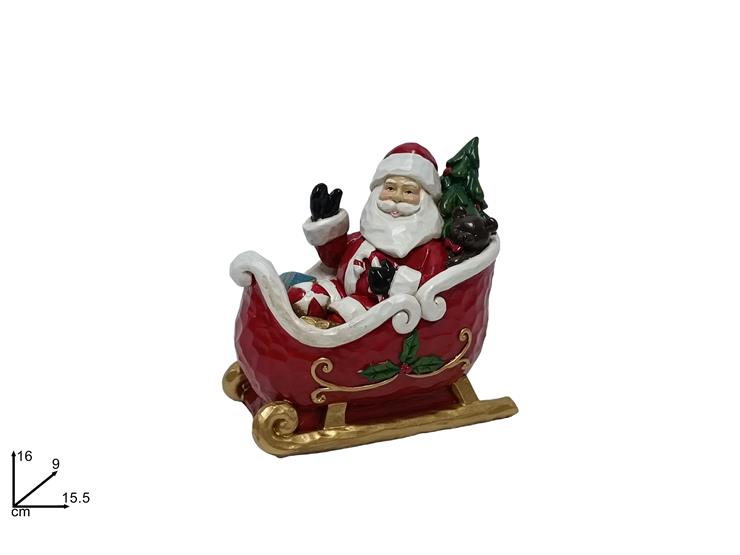 PERS. BABBO NATALE IN CERAMICA SU SLITTA CM.15xH.16 CON ALBERELLO DUESSE