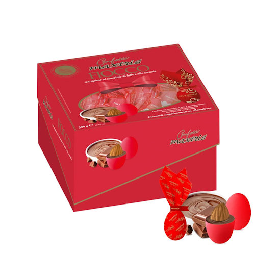 CONFETTI MAXTRIS MONO FIOCCO 400gr. ROSSI INCARTATI IN VASSOIO MANDORLA RICOPE
