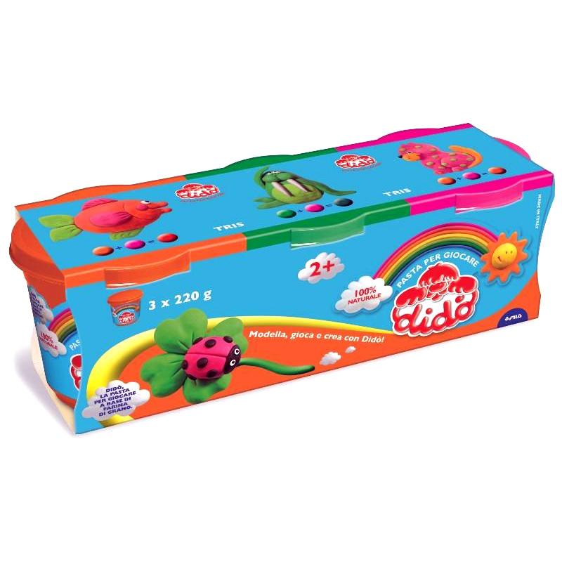 PLASTILINA DIDO' TIRS IN BARATTOLO CONF.3 PZ. DA 220G. ARANCIO-VERDE-ROSSO