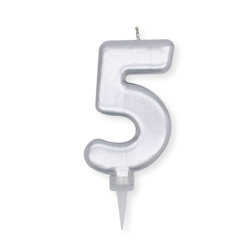 CANDELINA CERA PLUMP CM.10 ARGENTO METAL N. 5 BIGPARTY
