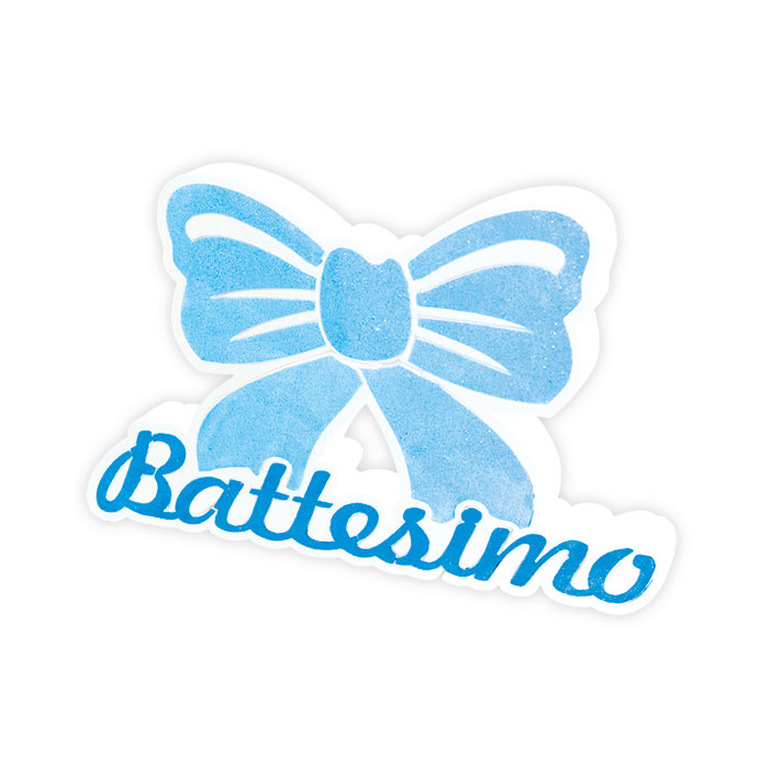 BATTESIMO CELESTE DECORO FIOCCO SCRITTA IN POLISITROLO CM.36x19x5 BIGPARTY