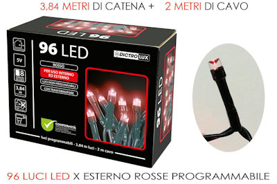 96 LED MINILUCCIOLE ESTERNO MT.3,84+2 CAVO ROSSE PROGRAMMABILE 449947 GENERAL