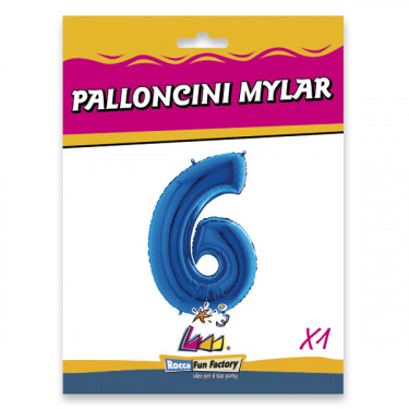 PALLONCINO MYLAR BLU NUMERO 6 CM.102 D.40