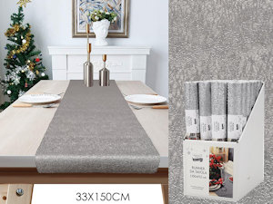 TAVOLA SOLO RUNNER NATALIZIO CM.33x150 GLITTER ARGENTO 645260 GENERAL