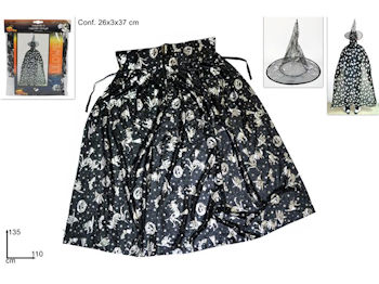 HALLOWEEN ACCESSORI PERSONA MANTELLO E CAPPELLO DA STREGA