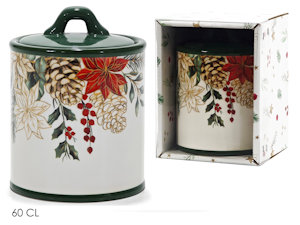 BARATTOLO IN CERAMICA CON TAPPO VERDE DECORO NATALIZIO CM.D.10xH.14 471567 GENER