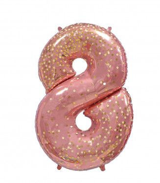 PALLONCINO MYLAR ROSE GOLD CORIANDOLI NUMERO 8 CM.102 D.40