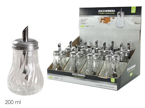 ZUCCHERIERA IN VETRO 200ML. CON DOSATORE IN ACCIAIO 703030 GENERAL