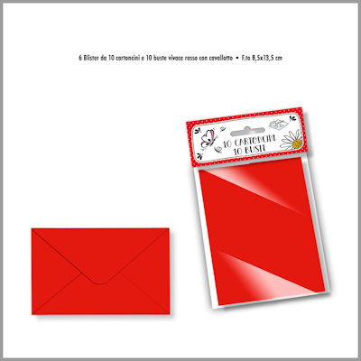 BIGLIETTI COLORATI CON BUSTE CM.9x14 ROSSO FORTE CONF.10PZ. CROMO