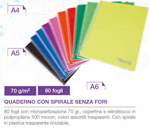 QUADERNONE SPIRALATO COPERTINA IN PPL NO FORO 80FF A4 RIGATURA 5 MM NIK PEZZI 10