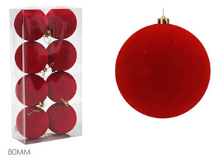 SFERE VELLUTO 8 CM. CONF. 8 PZ. IN SCATOLA VETRINA ROSSE 489396 GENERAL