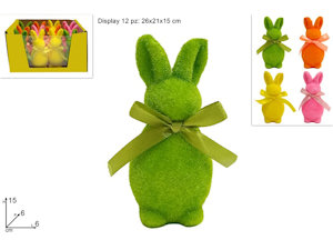 DECORAZIONE ANIMALETTI PASQUALI CONIGLIO FLOCCATO CM.6x6x15 PEZZI 12