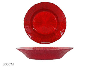 CENTROTAVOLA VASSOIO IN VETRO TONDO CM.D.30 ROSSO RIGATO 577589 GENERAL