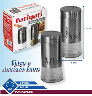 SPARGITORI IN VETRO SALE E PEPE 140ML. CM.5xH.11 CONF.2PZ. FATIGATI