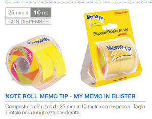 MEMO SEGNA PAGINA ADESIVO NOTE ROLL conf. 2 ROTOLI DA 25mmx10mt. MEMO NIKOFFICE