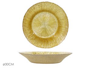 CENTROTAVOLA VASSOIO IN VETRO TONDO CM.D.30 ORO RIGATO 577583 GENERAL