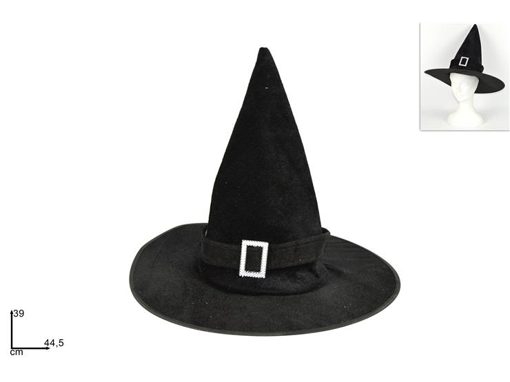 ACCESSORI TESTA CAPPELLO STREGA FLOCCATO NERO CON CINGHIA D.40 DUESSE