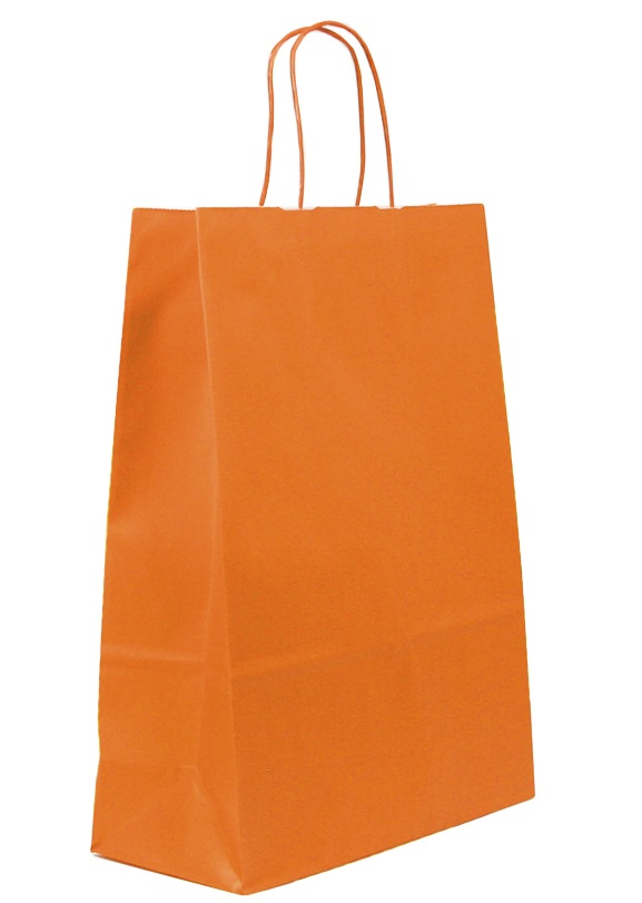 BUSTA CARTA ARANCIO KRAFT CM.18x8x24 MANICO RITORTO PEZZI 25