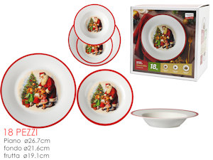 PIATTO SERVIZIO DA TAVOLA 18PZ. DECORO ROSSO BABBO NATALE 524208 GENERAL