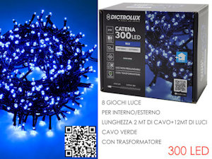 300 LED MINILUCCIOLE ESTERNO MT.12+6,5 CAVO BLU PROGRAM. NO PROLUNG GENERAL