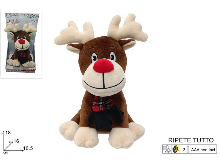 PUPAZZO PELUCHE RENNA PARLANTE RIPETE TUTTO CM.16xH.18 DUESSE