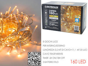 160 LED CATENA MT.8+1,0 CAVO ORO A BATTERIE PER ESTERNO PROGRAM 450407 GENERAL