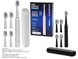 SPAZZOLINO DA DENTI ELETTRICO CON 4 TESTINE E CUSTODIA DA VIAGGIO AURA CLEAN 861