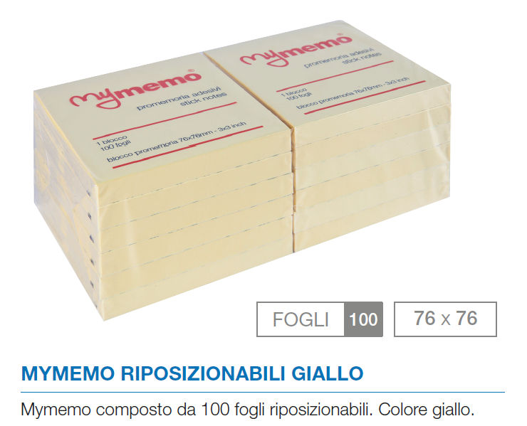MEMO BLOCCO ADESIVO mm..76x76 GIALLO MY MEMO NIKOFFICE PEZZI 12