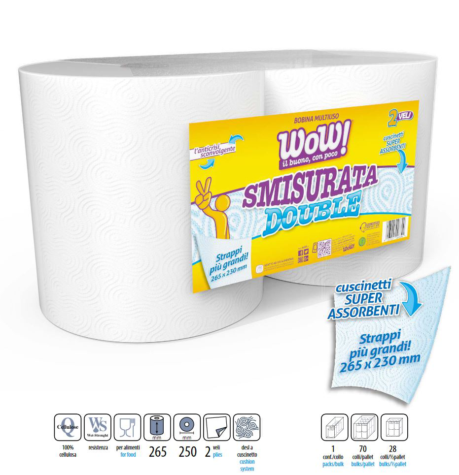 BOBINA IN CARTA ASCIUGATUTTO WOW SMISURATA DOUBLE 2 VELI CONF.2PZ.