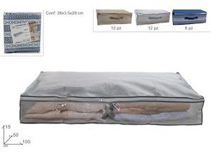SCATOLA PORTABIANCHERIA IN TESSUTO CM.100x50X15 DECORO GRECA DUESSE