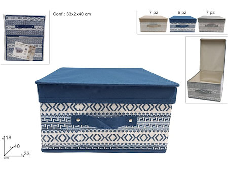 SCATOLA PORTABIANCHERIA IN TESSUTO CM.33x40x18 FANTASIA DECORO GRECA DUESSE