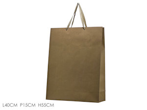 BUSTA CARTA SIMIL ORO KRAFT CM.40x15x55 MANICO IN TESSUTO